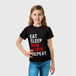 Футболка детская Eat Sleep New State Repeat - Потертости, цвет: 3D-принт — фото 2