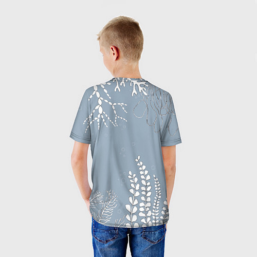 Детская футболка Разноцветные акварельные рыбки и белые водоросли / 3D-принт – фото 4