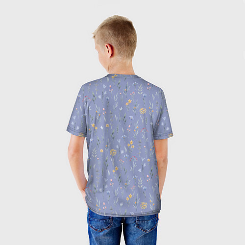 Детская футболка Цветы растения акварелью на сиреневом фоне / 3D-принт – фото 4