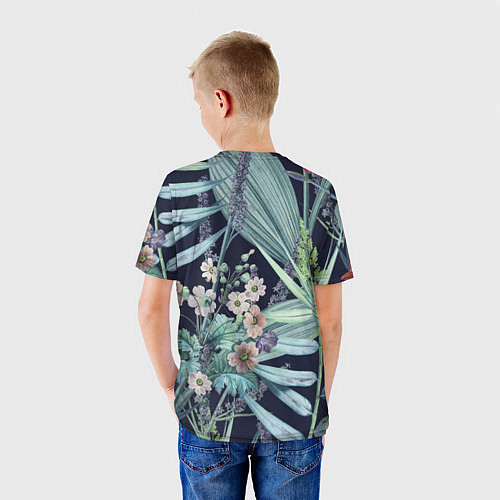 Детская футболка Цветы Синие Ботанические / 3D-принт – фото 4