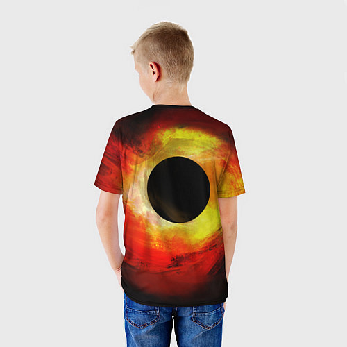 Детская футболка Черная дыра на красно-желтом фоне / 3D-принт – фото 4