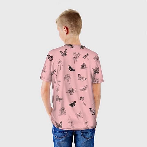 Детская футболка Цветочки и бабочки на розовом фоне / 3D-принт – фото 4