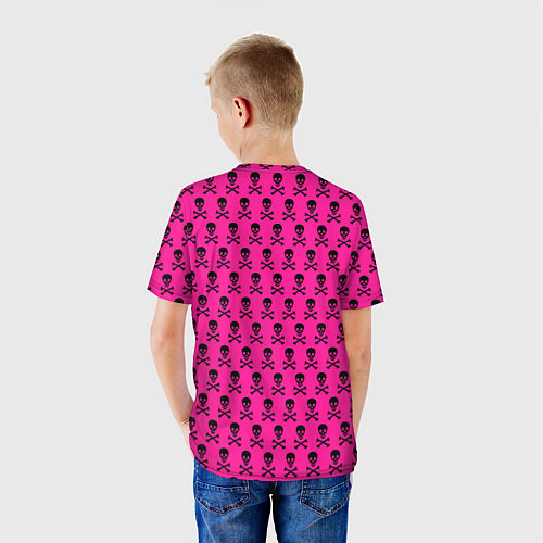 Детская футболка Розовый фон с черепами паттерн / 3D-принт – фото 4