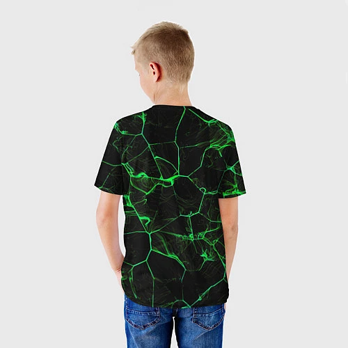Детская футболка Абстракция - Черно-зеленый фон - дым / 3D-принт – фото 4
