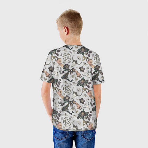 Детская футболка Пентаграмма, бабочка, череп, ведьма, темные цветы / 3D-принт – фото 4