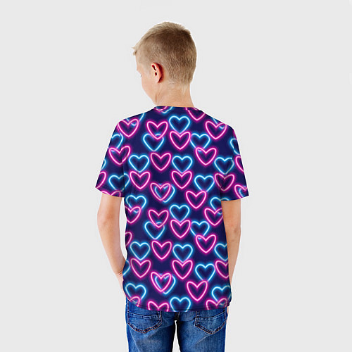 Детская футболка Неоновые сердца, паттерн / 3D-принт – фото 4