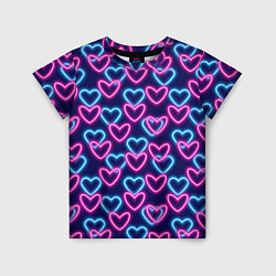 Детская футболка Неоновые сердца, паттерн