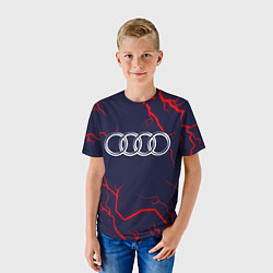 Футболка детская Символ AUDI на фоне грозы, цвет: 3D-принт — фото 2