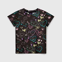 Детская футболка Паттерн милые животные и сердечки