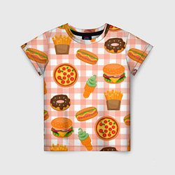 Детская футболка PIZZA DONUT BURGER FRIES ICE CREAM pattern