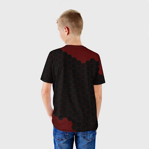 Детская футболка Символ Doom и краска вокруг на темном фоне / 3D-принт – фото 4