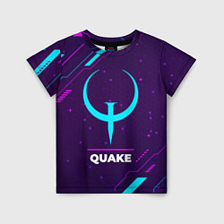 Детская футболка Символ Quake в неоновых цветах на темном фоне