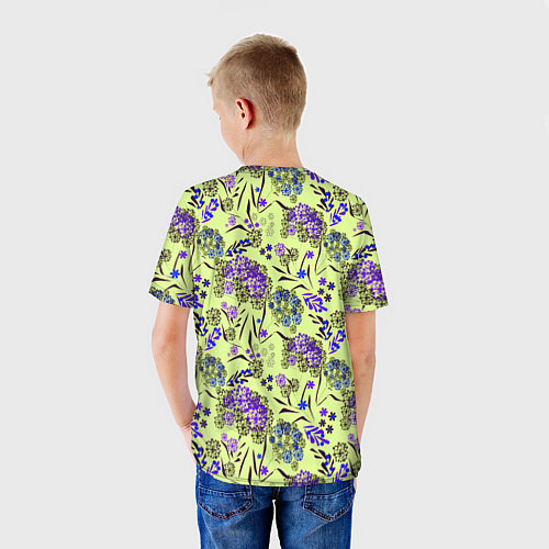 Детская футболка Фиолетовые цветы на зеленом фоне / 3D-принт – фото 4