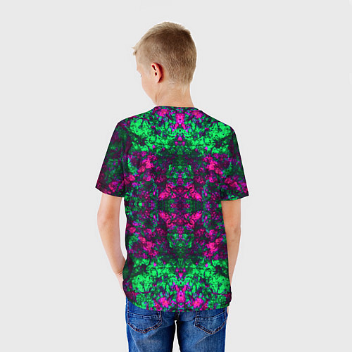 Детская футболка Абстрактный зелено-малиновый симметричный узор / 3D-принт – фото 4