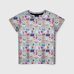 Детская футболка Милый принт с разными предметами мультяшный