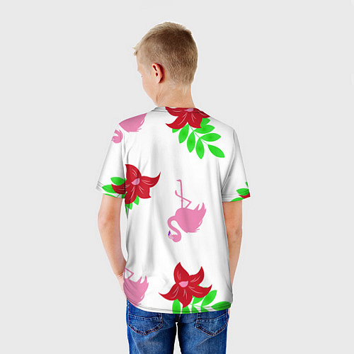 Детская футболка Розовый фламинго с цветами / 3D-принт – фото 4