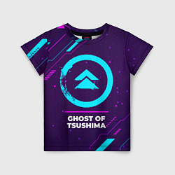 Детская футболка Символ Ghost of Tsushima в неоновых цветах на темн