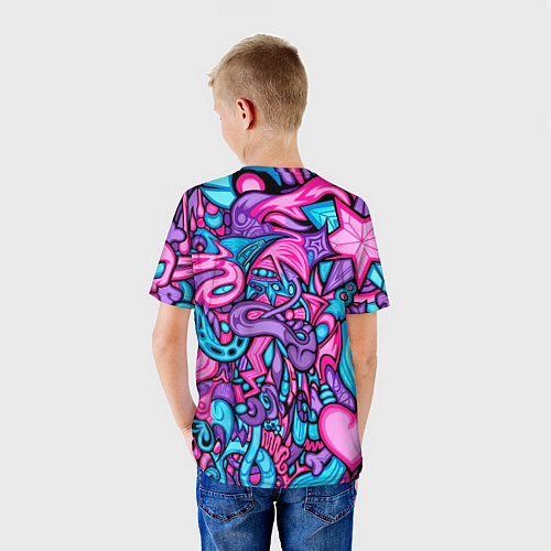 Детская футболка Яркая абстракция голубой и розовый фон / 3D-принт – фото 4