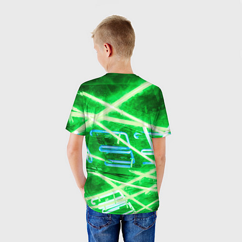 Детская футболка Неоновые лучи и буквы - Зелёный / 3D-принт – фото 4