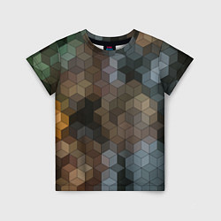 Детская футболка Геометрический 3D узор в серых и коричневых тонах