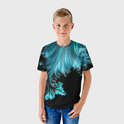 Футболка детская Черный с голубым неоновый фрактал Ледяная абстракц, цвет: 3D-принт — фото 2