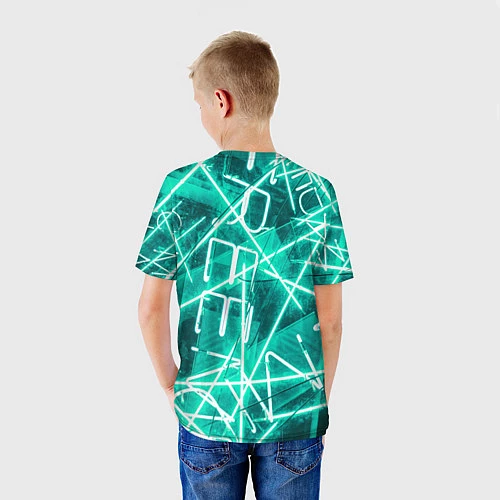 Детская футболка Неоновые лучи и неоновые надписи - Светло-зелёный / 3D-принт – фото 4