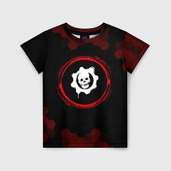 Детская футболка Символ Gears of War и краска вокруг на темном фоне