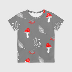 Детская футболка Грибочки на сером фоне, паттерн