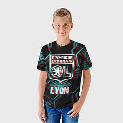 Футболка детская Lyon FC в стиле Glitch на темном фоне, цвет: 3D-принт — фото 2
