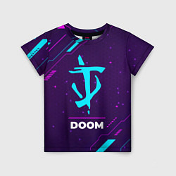 Детская футболка Символ Doom в неоновых цветах на темном фоне