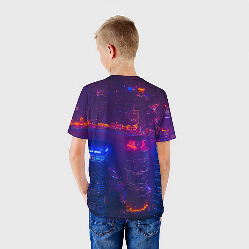 Детская футболка Неоновый город с высоты - Фиолетовый / 3D-принт – фото 4