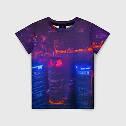 Детская футболка Неоновый город с высоты - Фиолетовый