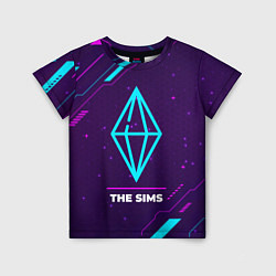 Детская футболка Символ The Sims в неоновых цветах на темном фоне