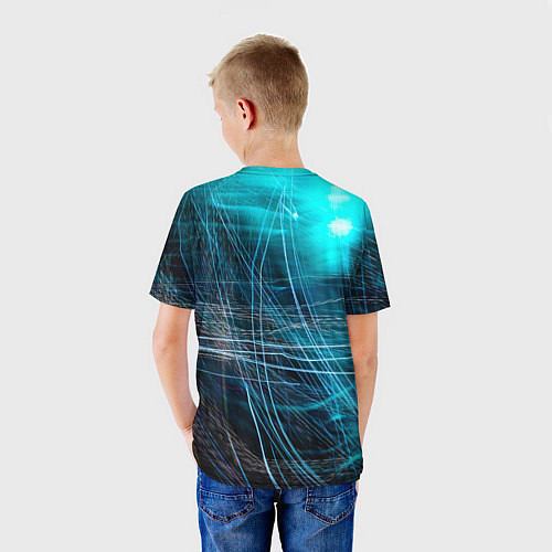 Детская футболка Неоновые волны и линии - Голубой / 3D-принт – фото 4