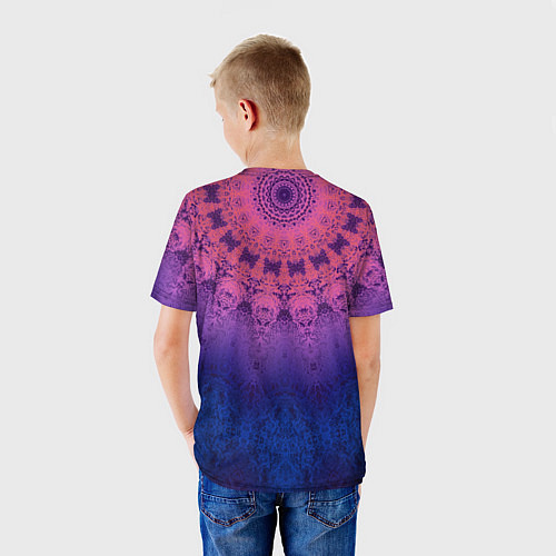 Детская футболка Розово-синий круглый орнамент калейдоскоп / 3D-принт – фото 4