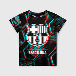 Детская футболка Barcelona FC в стиле Glitch на темном фоне