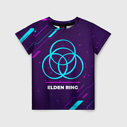 Детская футболка Символ Elden Ring в неоновых цветах на темном фоне