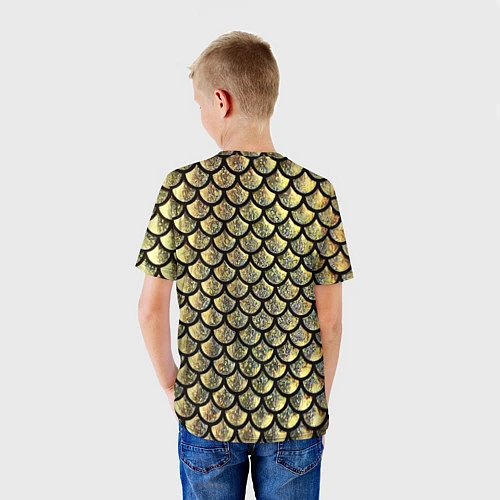 Детская футболка Чешуя золотая / 3D-принт – фото 4