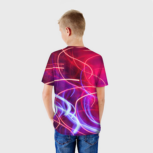 Детская футболка Неоновые линии и фонари - Красный / 3D-принт – фото 4