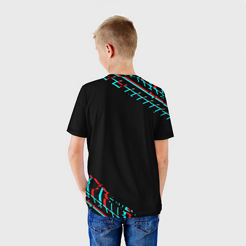 Детская футболка Значок Chrysler в стиле Glitch на темном фоне / 3D-принт – фото 4
