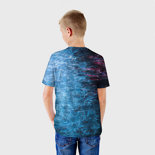 Детская футболка Неоновые волны на воде - Синий / 3D-принт – фото 4