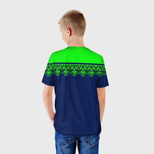 Детская футболка Green Lace Зеленое кружево на темном синем фоне / 3D-принт – фото 4
