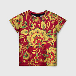Детская футболка Хохломская Роспись Цветы На красном Фоне
