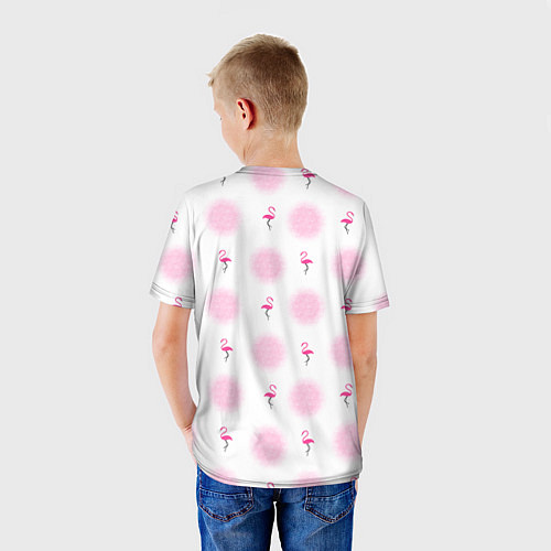 Детская футболка Фламинго и круги на белом фоне / 3D-принт – фото 4