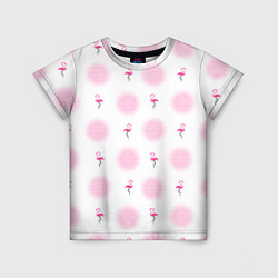 Детская футболка Фламинго и круги на белом фоне