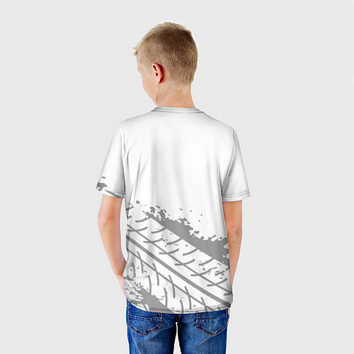 Детская футболка Peugeot Speed на светлом фоне со следами шин / 3D-принт – фото 4