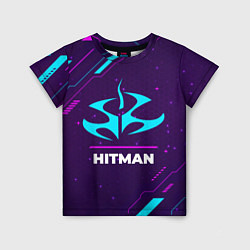 Детская футболка Символ Hitman в неоновых цветах на темном фоне