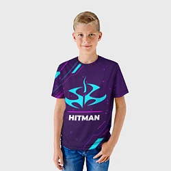 Футболка детская Символ Hitman в неоновых цветах на темном фоне, цвет: 3D-принт — фото 2