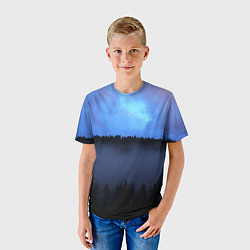 Футболка детская Неоновое небо над лесом, цвет: 3D-принт — фото 2