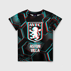 Детская футболка Aston Villa FC в стиле Glitch на темном фоне